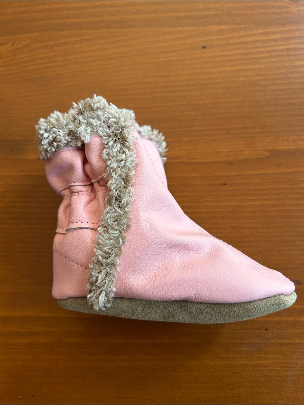 Robeez Pink Bootie with Cream Faux-Fur Trim